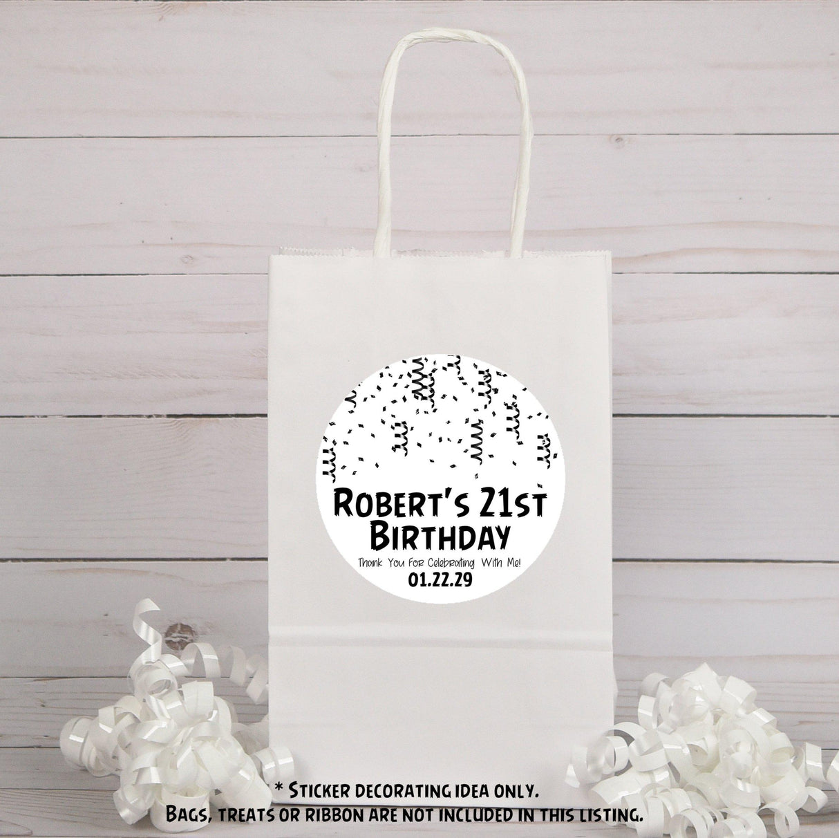 Personalized black and white birthday sticker