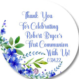 Personalized blue communion favor label