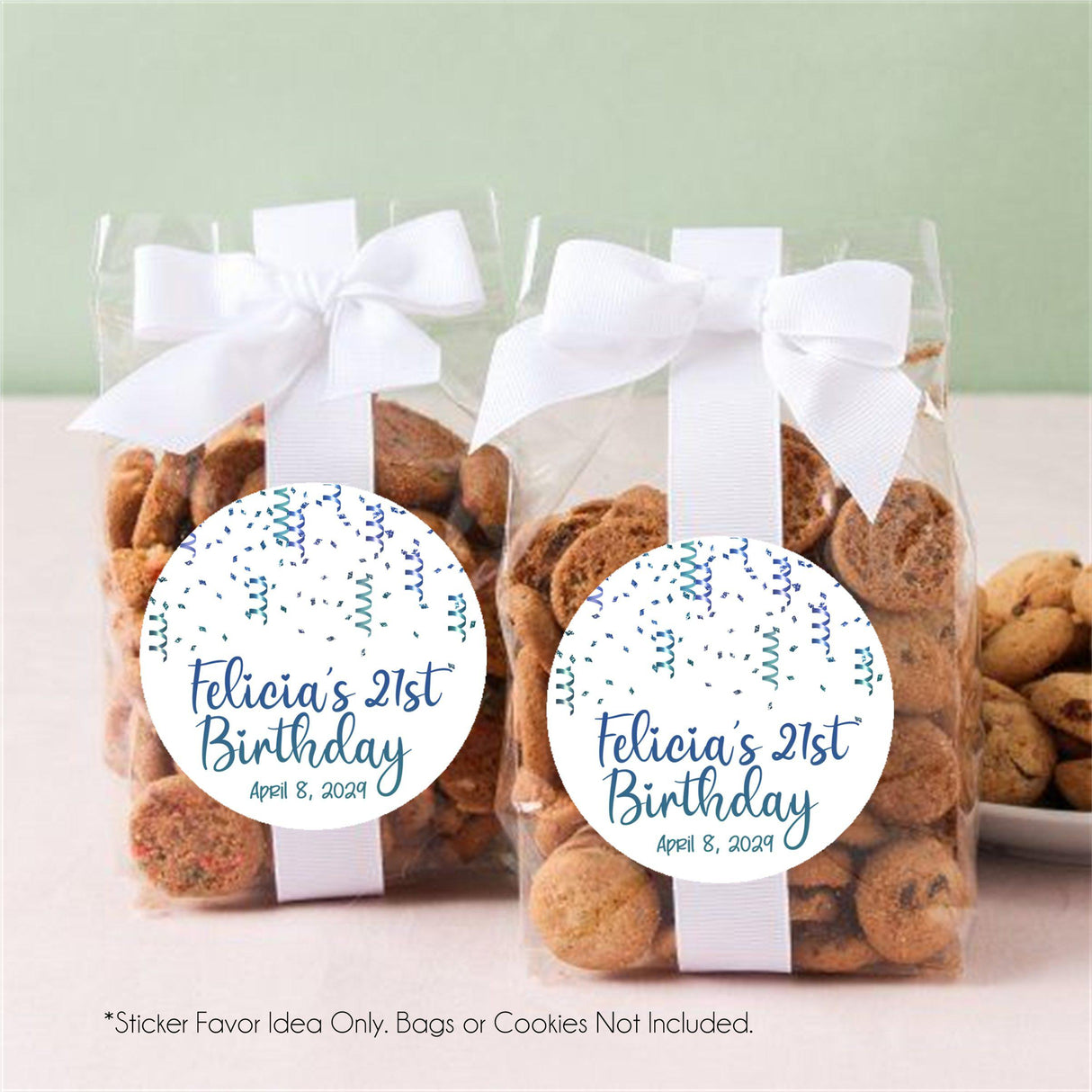 Personalized blue confetti birthday party sticker