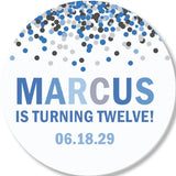 Personalized blue confetti thank you label