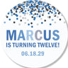 Personalized blue confetti thank you label