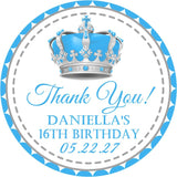Personalized blue crown party favor label