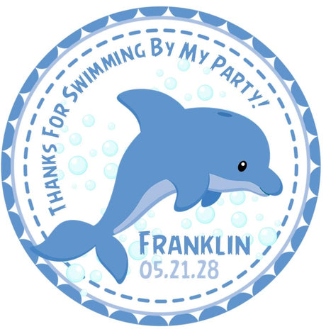 Personalized blue dolphin kids birthday sticker