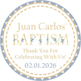 Personalized blue floral Baptism favor label