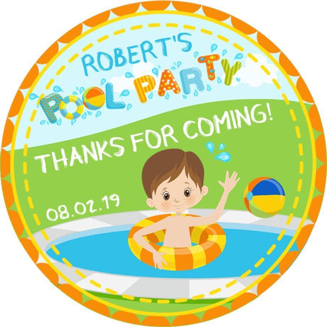 Personalized boy pool party sticker design
