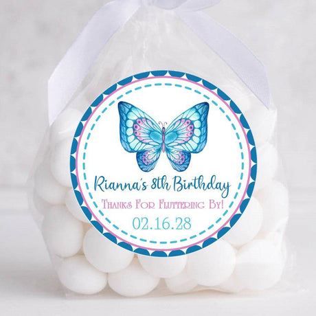 Personalized butterfly birthday favor sticker with name