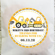 Personalized construction party favor stickers in yellow theme