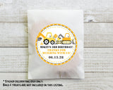 Personalized construction party favor stickers in yellow theme