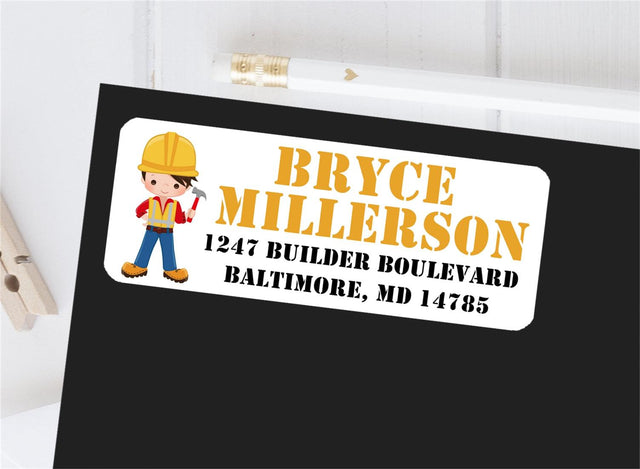 Personalized construction themed address labels