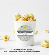 Personalized construction truck birthday label with white center band