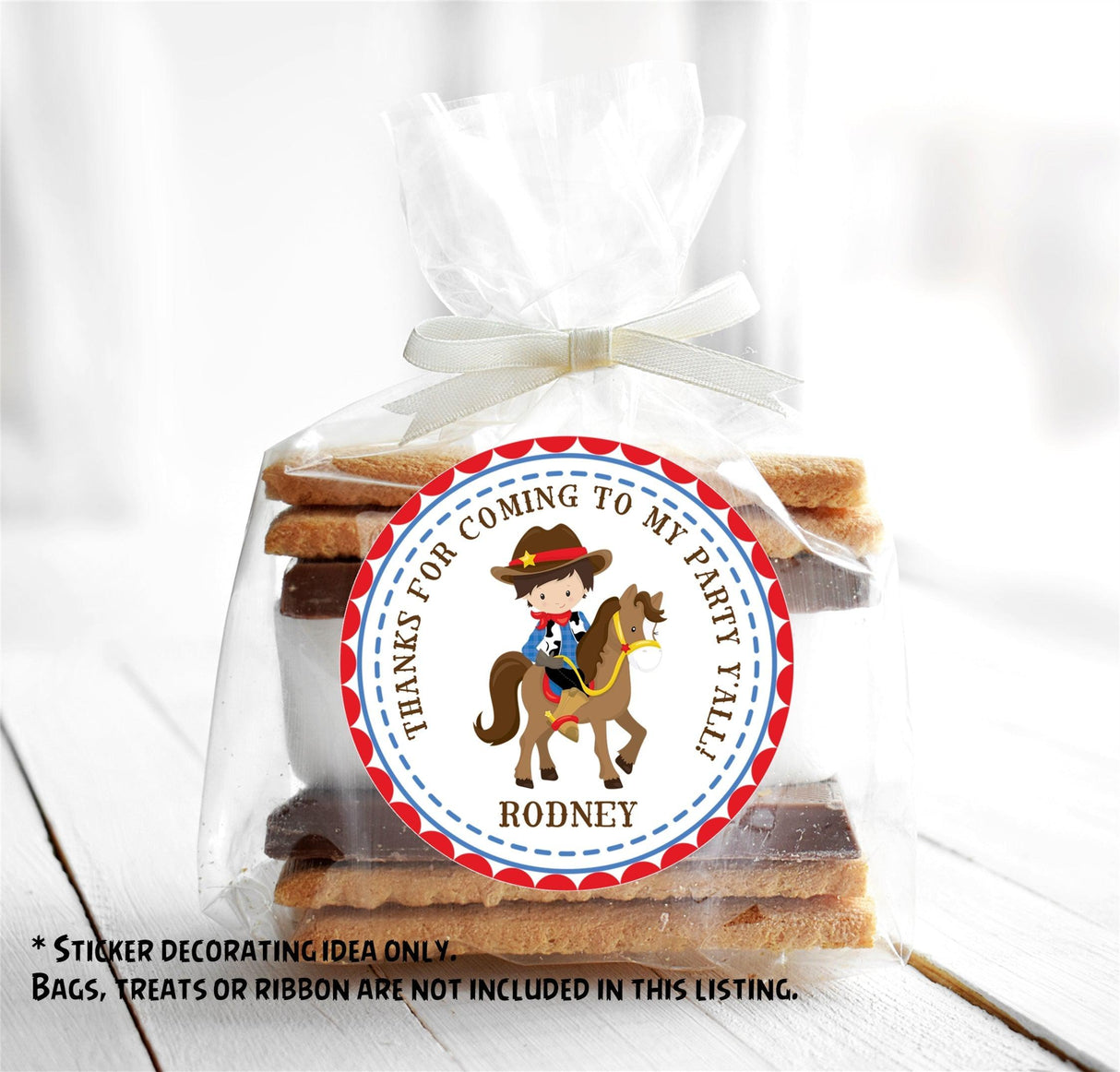 Personalized cowboy theme label with horse rider