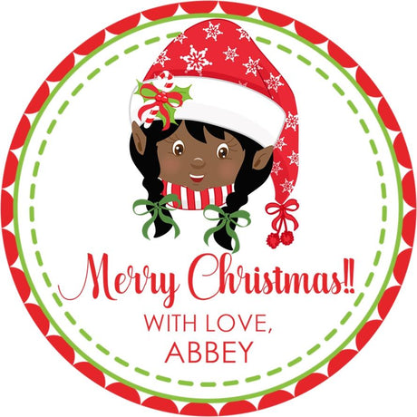Personalized elf Christmas label for gift packaging