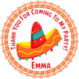 Personalized fiesta sticker with bold sombrero art