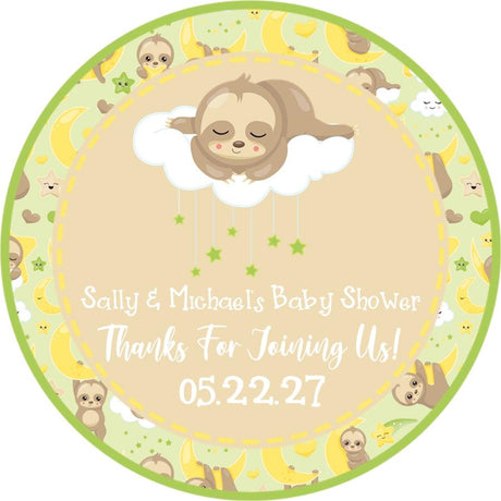 Personalized gender-neutral sloth baby shower labels