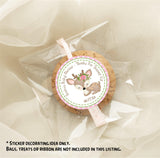 Personalized girl baby shower stickers with deer design.