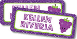 Personalized grape school supply label for kids