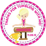 Personalized gymnast party favor label with trophy