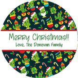 Personalized holiday cactus favor labels with repeating design