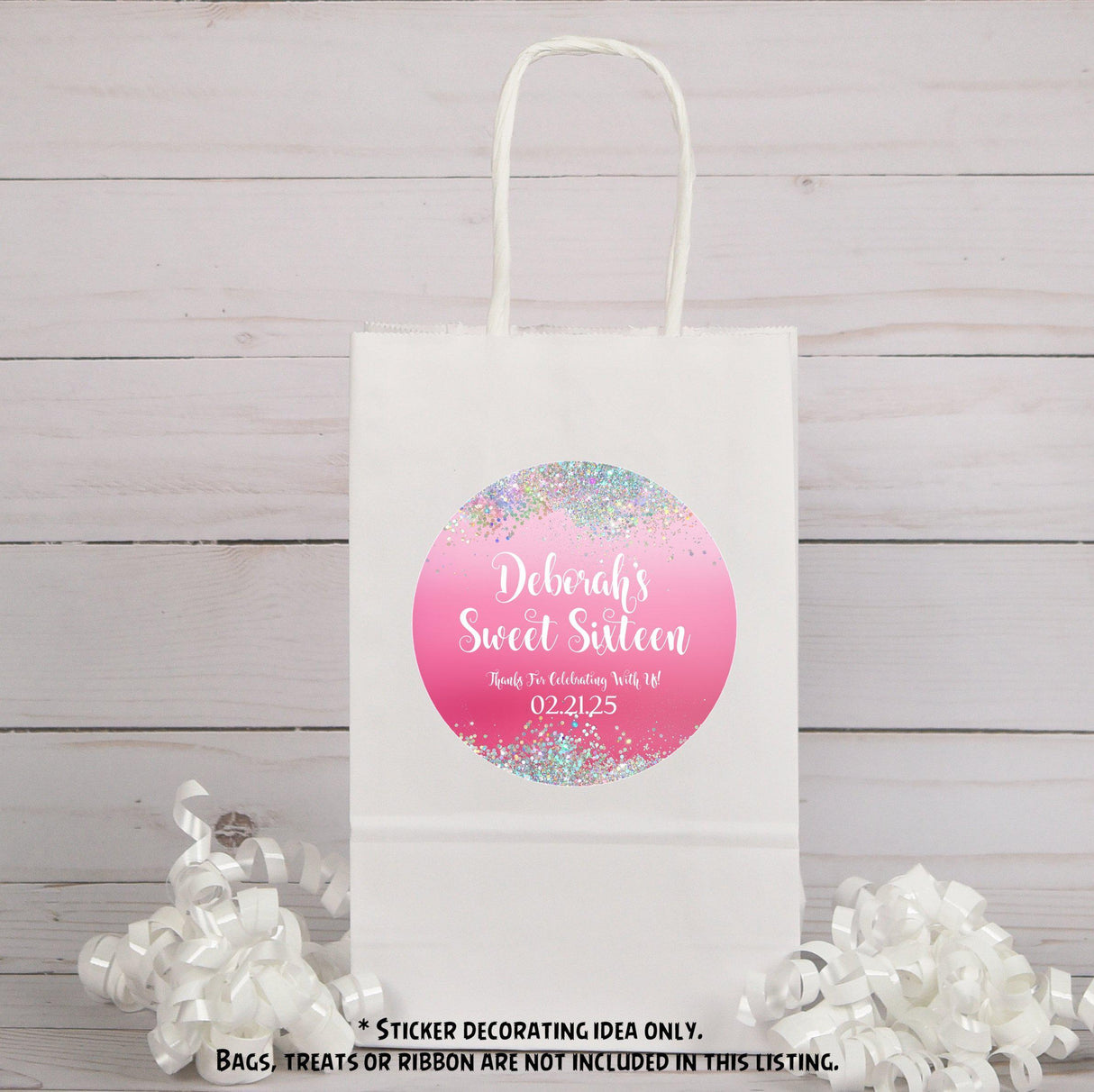 Personalized hot pink Sweet 16 party label