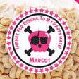 Personalized hot pink pirate sticker for birthday treats