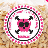 Personalized hot pink pirate sticker for birthday treats