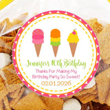 Personalized ice cream theme sticker for birthday treat bags