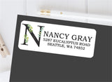 Personalized initial return address labels with greenery design