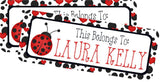 Personalized ladybug name stickers with heart pattern