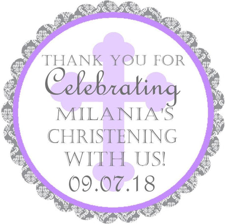Personalized lavender Christening favor stickers