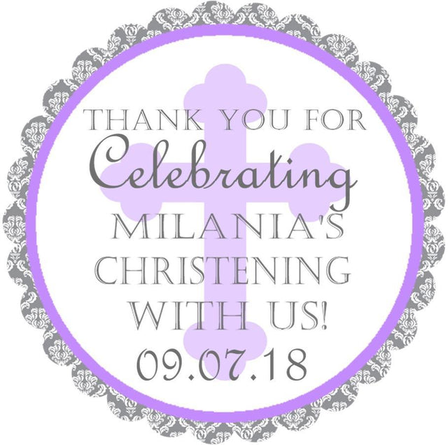 Personalized lavender Christening favor stickers