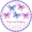 Personalized lavender butterfly birthday favor sticker