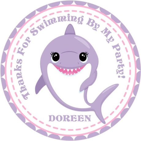 Personalized lavender shark party favor label