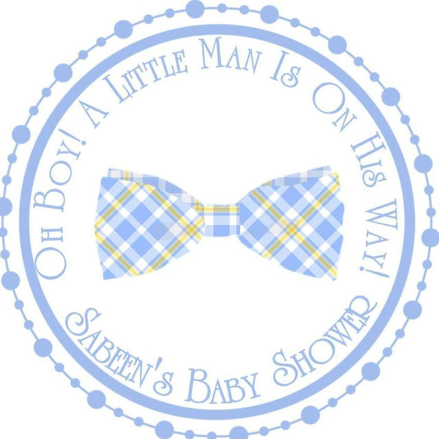 Personalized little man baby shower favor sticker