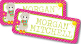 Personalized llama name stickers with bright polka dots
