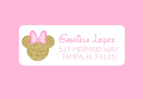 Personalized mouse ears address labels with pink bow