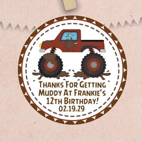 Personalized muddy truck favor label