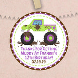 Personalized muddy truck party favor label