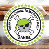 Personalized neon green pirate sticker for birthday treats