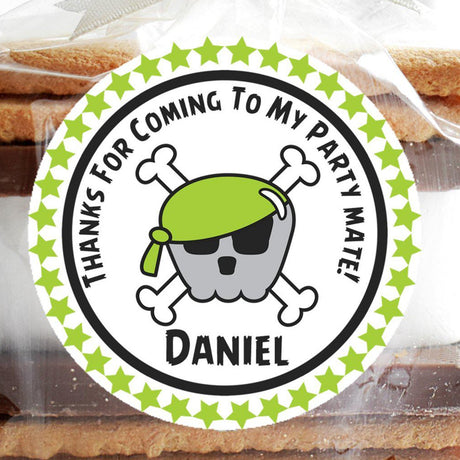 Personalized neon green pirate sticker for birthday treats