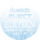 Personalized pastel blue Sweet 16 party favor label