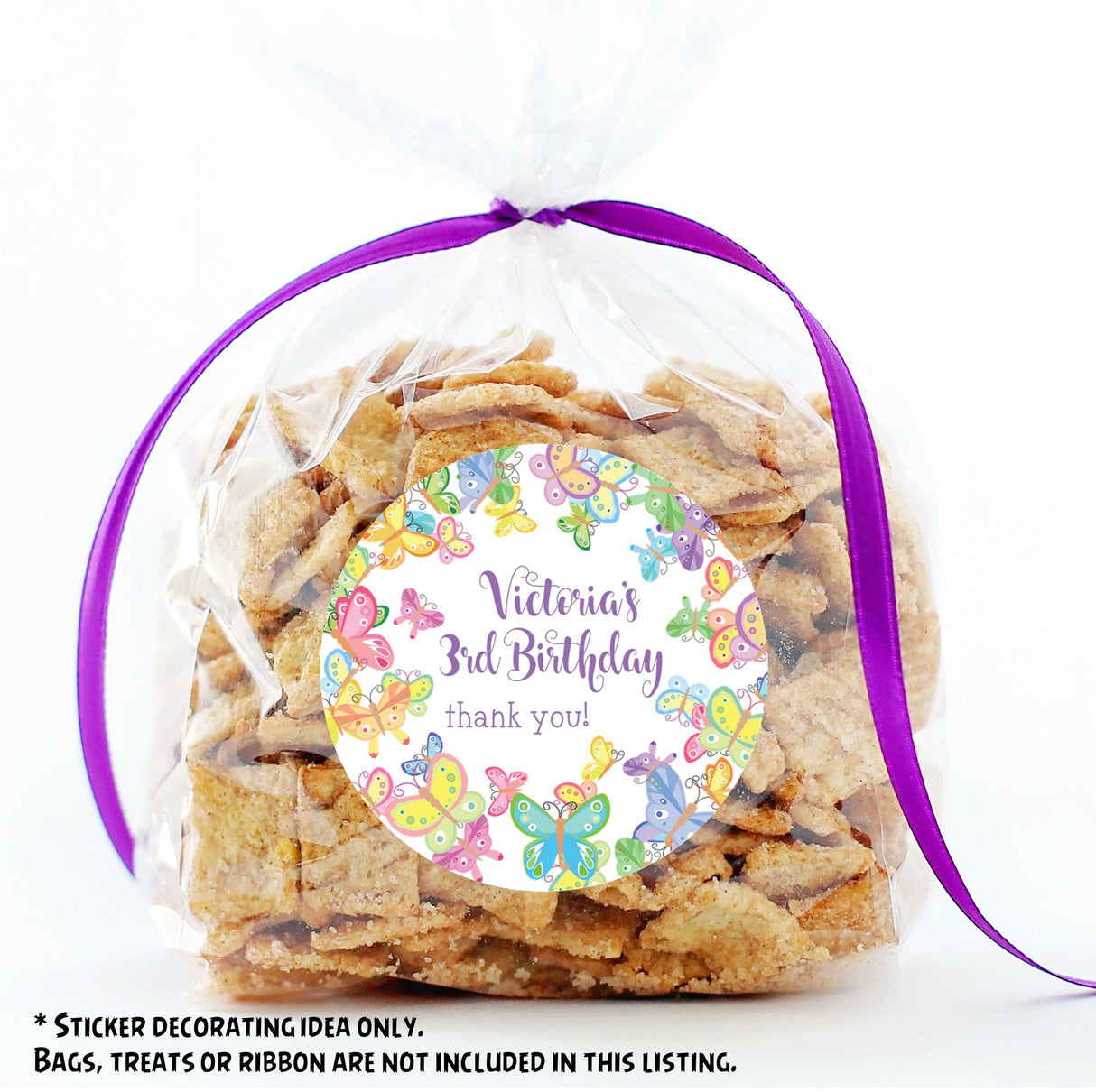 Personalized pastel butterfly favor sticker with name