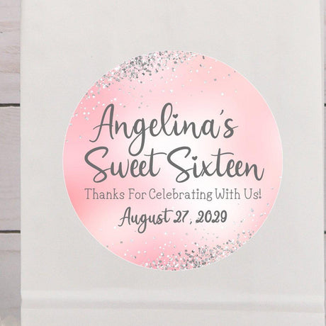 Personalized pastel pink Sweet 16 favor label