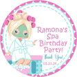 Personalized pastel spa birthday sticker with bubbles