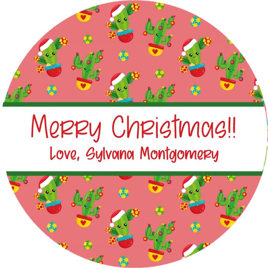 Personalized pink cactus holiday favor labels