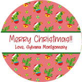 Personalized pink cactus holiday favor labels