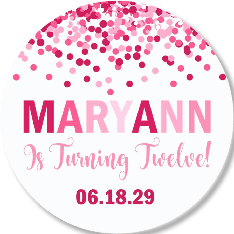 Personalized pink confetti thank you label