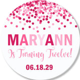 Personalized pink confetti thank you label