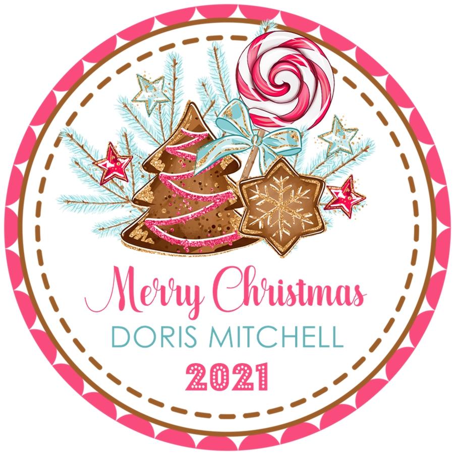 Personalized pink holiday baking sticker for Christmas cookie swaps