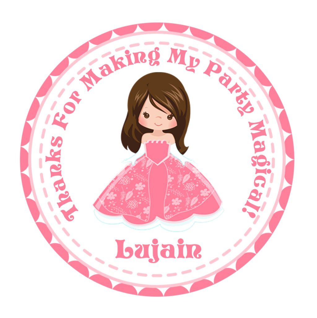 Personalized pink princess party favor label with name