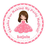 Personalized pink princess party favor label with name